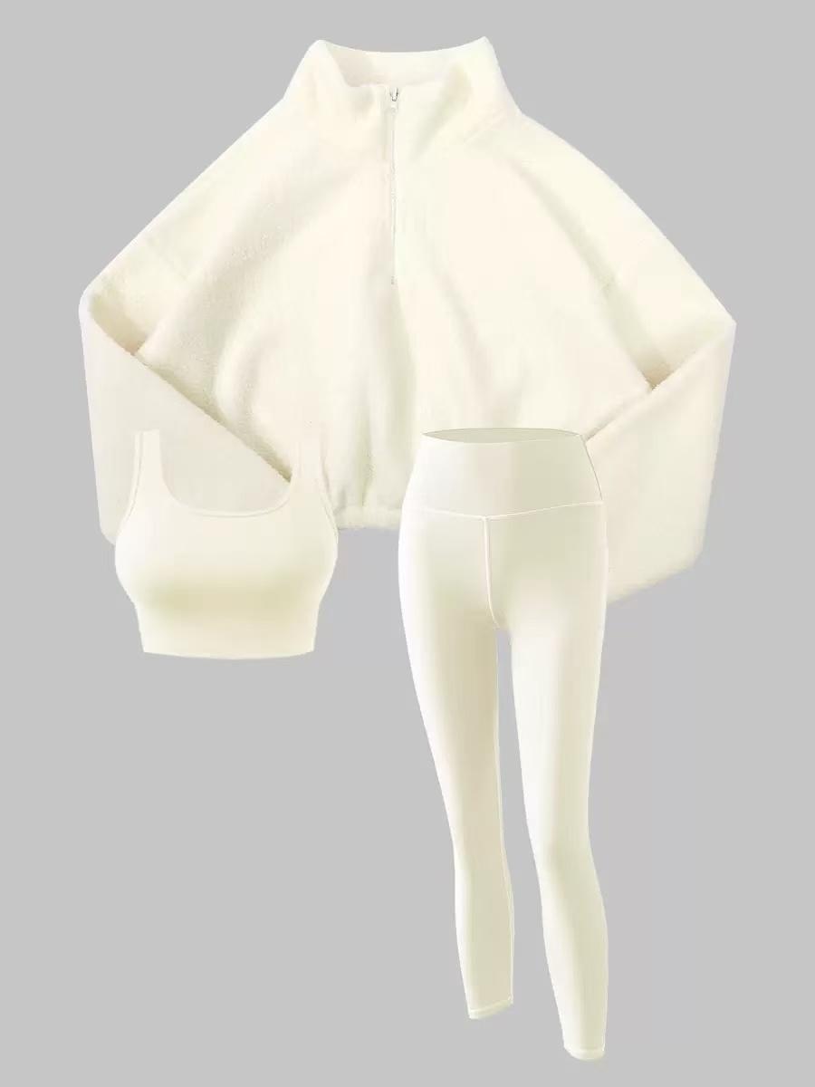 Amoyer 2026 3-Piece Set Sports OutfitFor Women, Soft Knit FaAmoyer bric, High-WaistedPants And Sports Bra, Half-Zip Plush Jacket,Fitness Set For Fall & Winter sportswear sporty style # DEALS FOR YOU