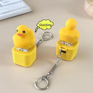 2026 New Spinning Quack Duck Keychain with Sound & Light, Type-C Rechargeable Fidget Sensory Toy, 360° Rotating Stress Relief Button Keyring, Fun Novelty Accessory for Kids & Adults, Christmas Gift, Bag & Phone Charm Decor for Everyday Use