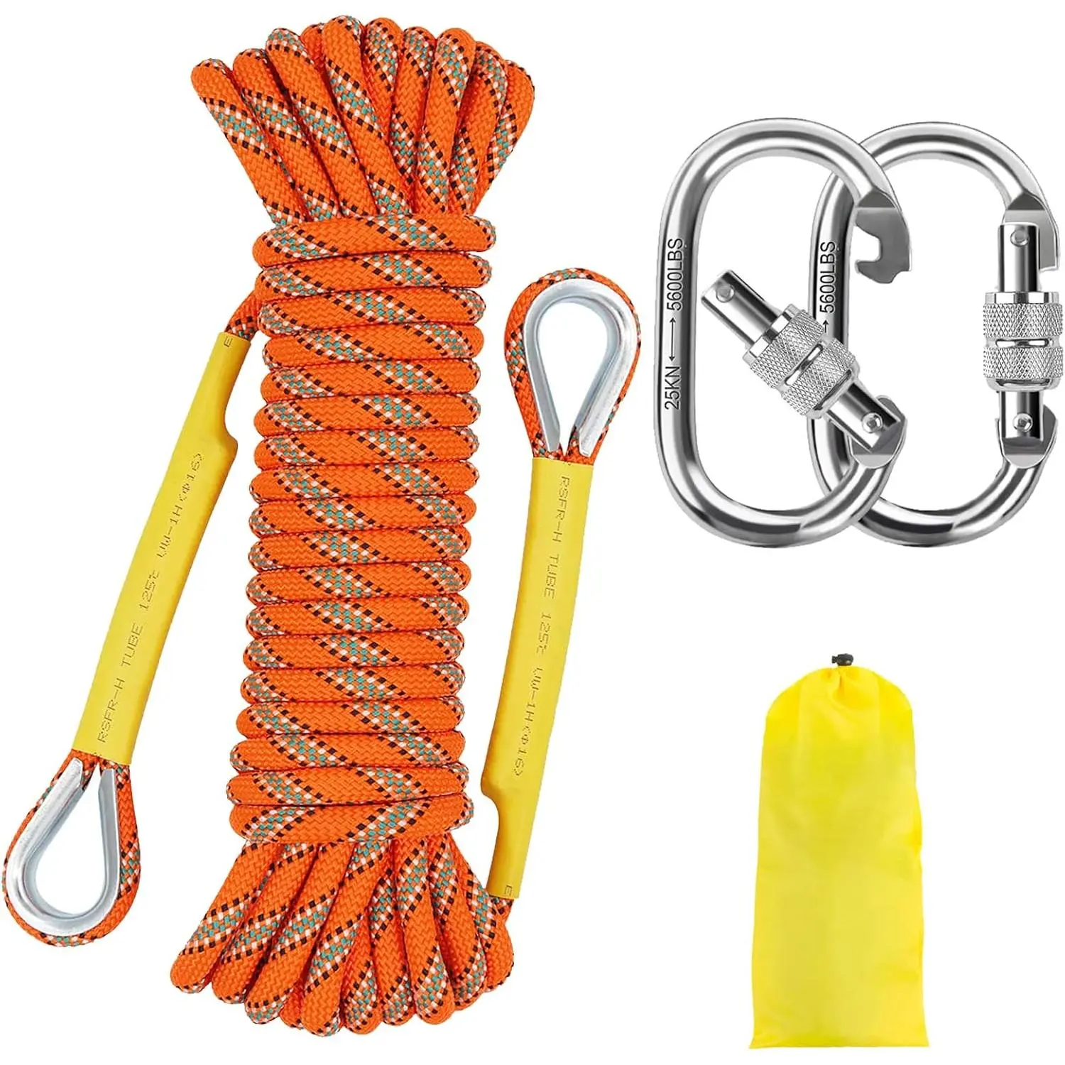 NTR Orange/Black/Blue/Green Climbing Rope 10M(32ft) 20M(64ft) 30M(96ft) 50M(160ft), 8MM Static Rock Climbing Rope with 2, Rappelling Rope for, Hiking Safety Escape Rope