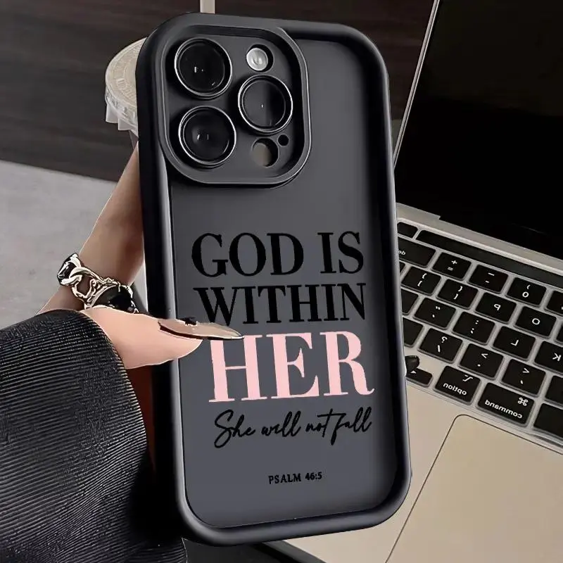 Inspirational "God is Within Her" Quote Smartphone Casing - Durable Soft Silicone Shockproof Cover for iPhone 17, 16, 15, 14, 13 Series Mobile Phone Accessories