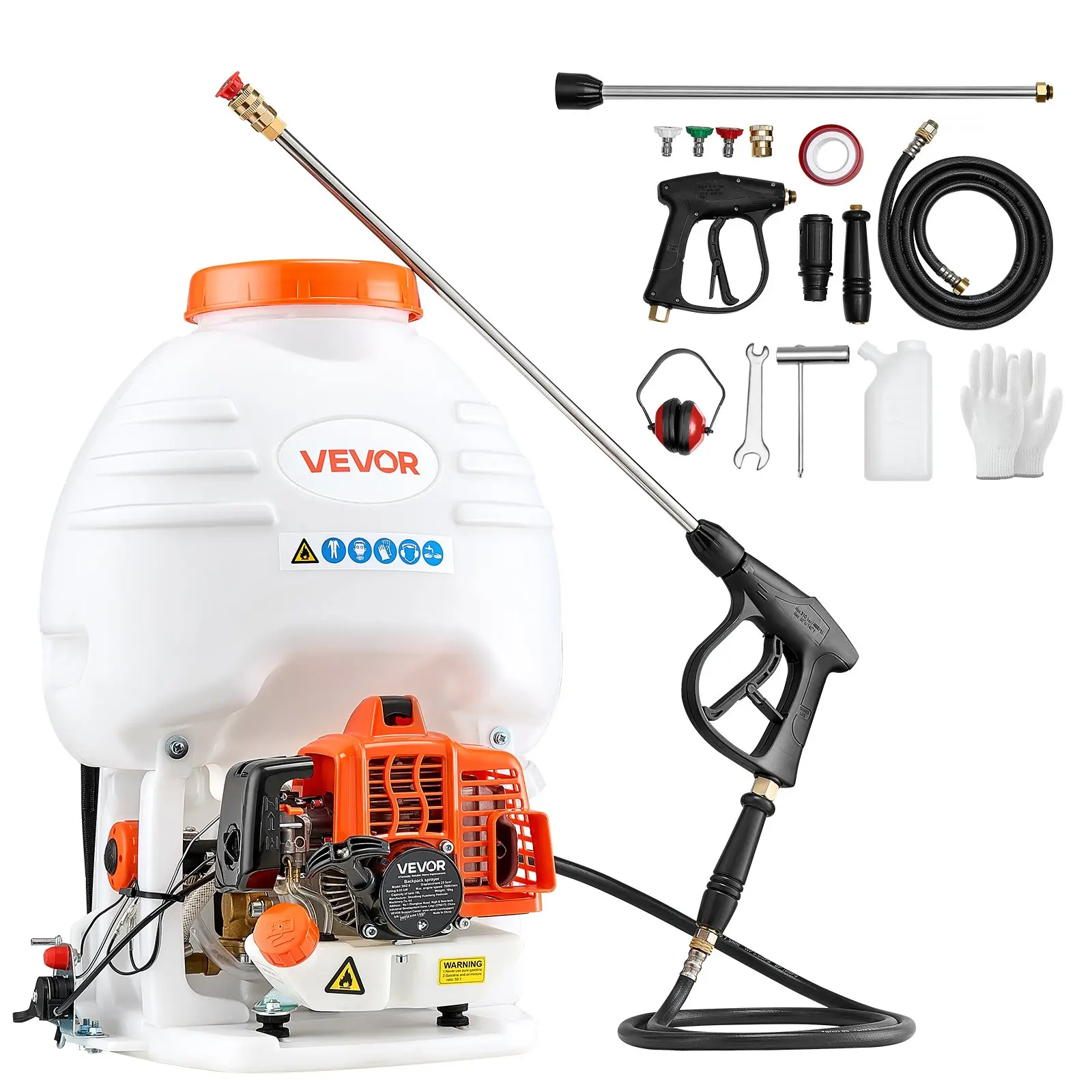 VEVOR Critter Insect-Control Gas Powered Backpack Sprayer with Padded Straps, 26.5CC 0.9HP Engine, 5 Gal Large Capacity Tank, 24in Wand & Nozzles for Gardening, Farming