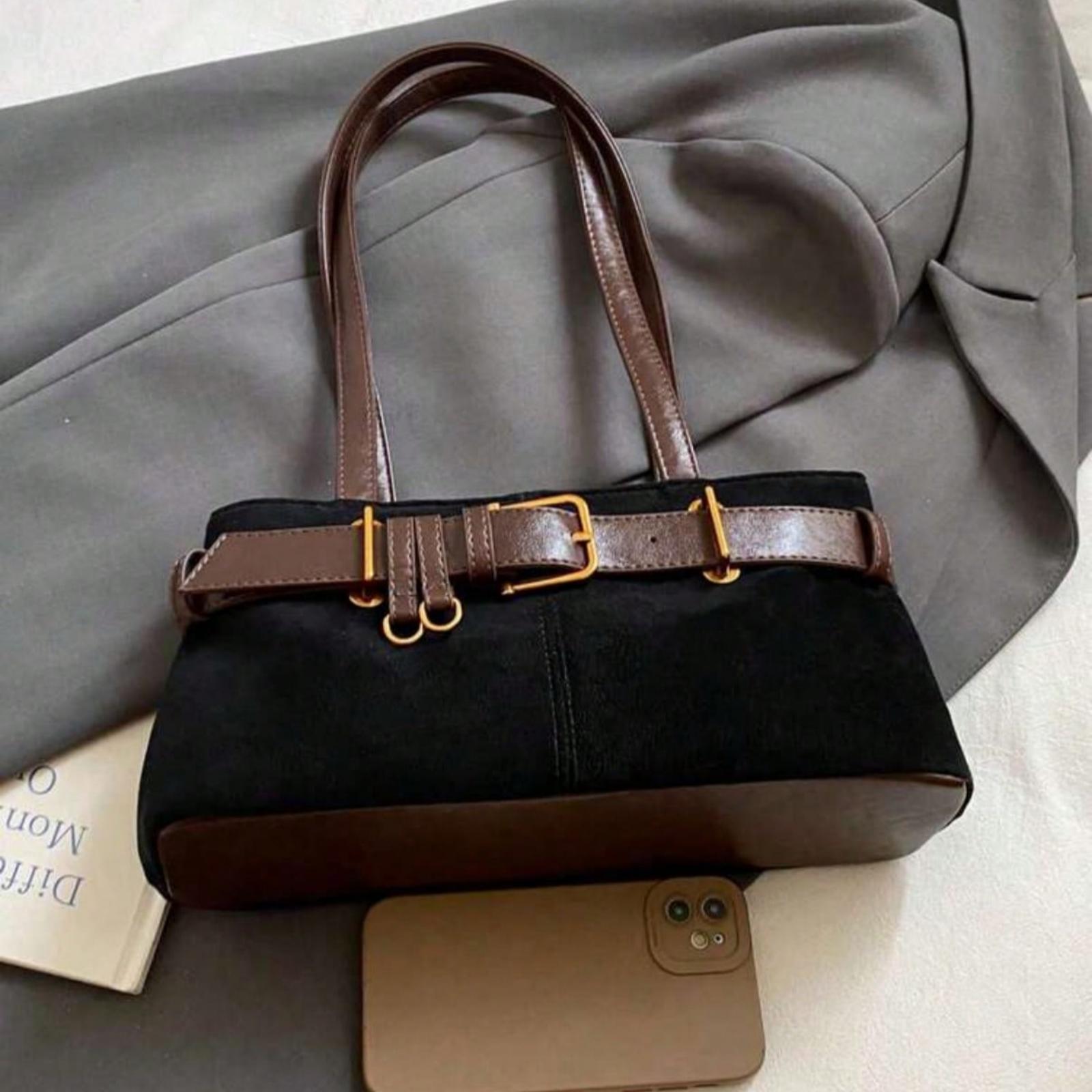 Tea Solid Color Suede Fabric Shoulder Bag, Women Retro Fashion Square Tote Bag With Top Double Handles Zipper Closure Handbag Suitable For Travel, Shopping, Dating, Women's Gift, Great For Commuting, Outdoor, Travel, Hiking