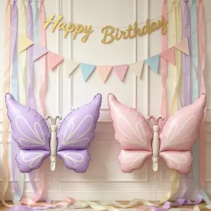 2pcs Large Butterfly Aluminum Foil Balloons, Birthday Party Decorations, Outdoor Event Props, Festival Atmosphere Decoration, Room Background Wall Decor