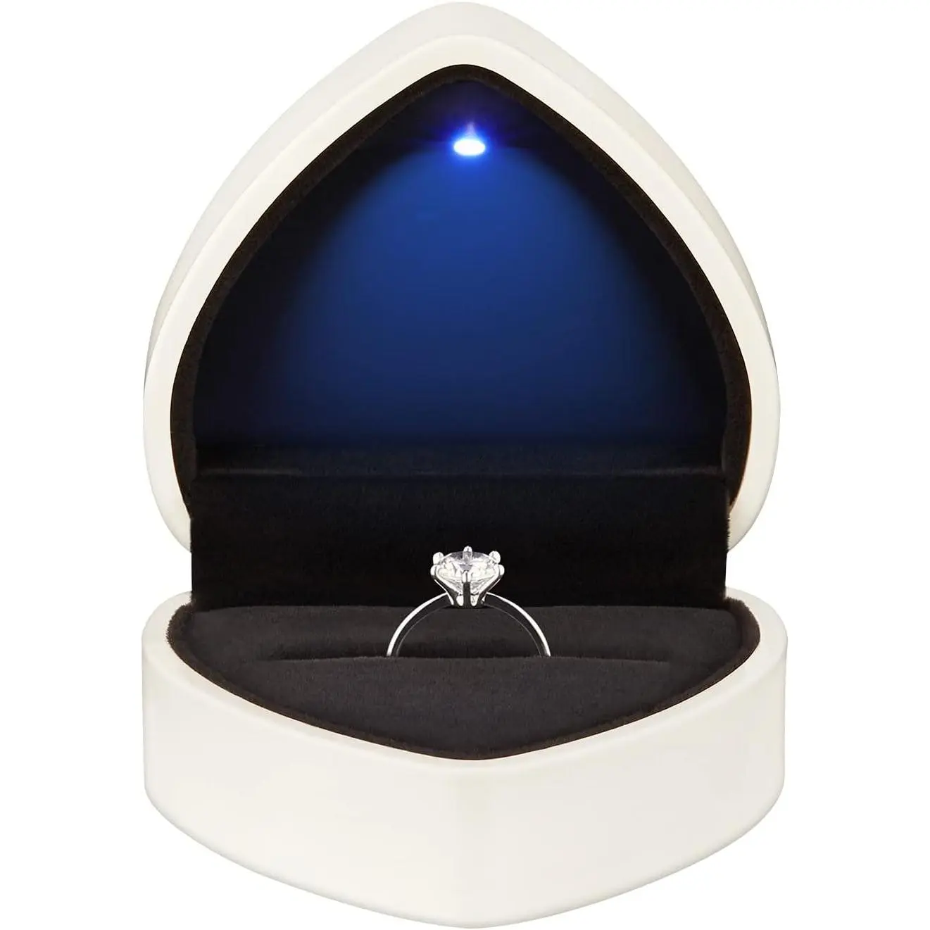 Heart Shaped Ring  Box with LED Light,  Earrings  Case with Light, Jewellry Display Box for Wedding, Engagement, Proposal, Birthday and Anniversary (White)