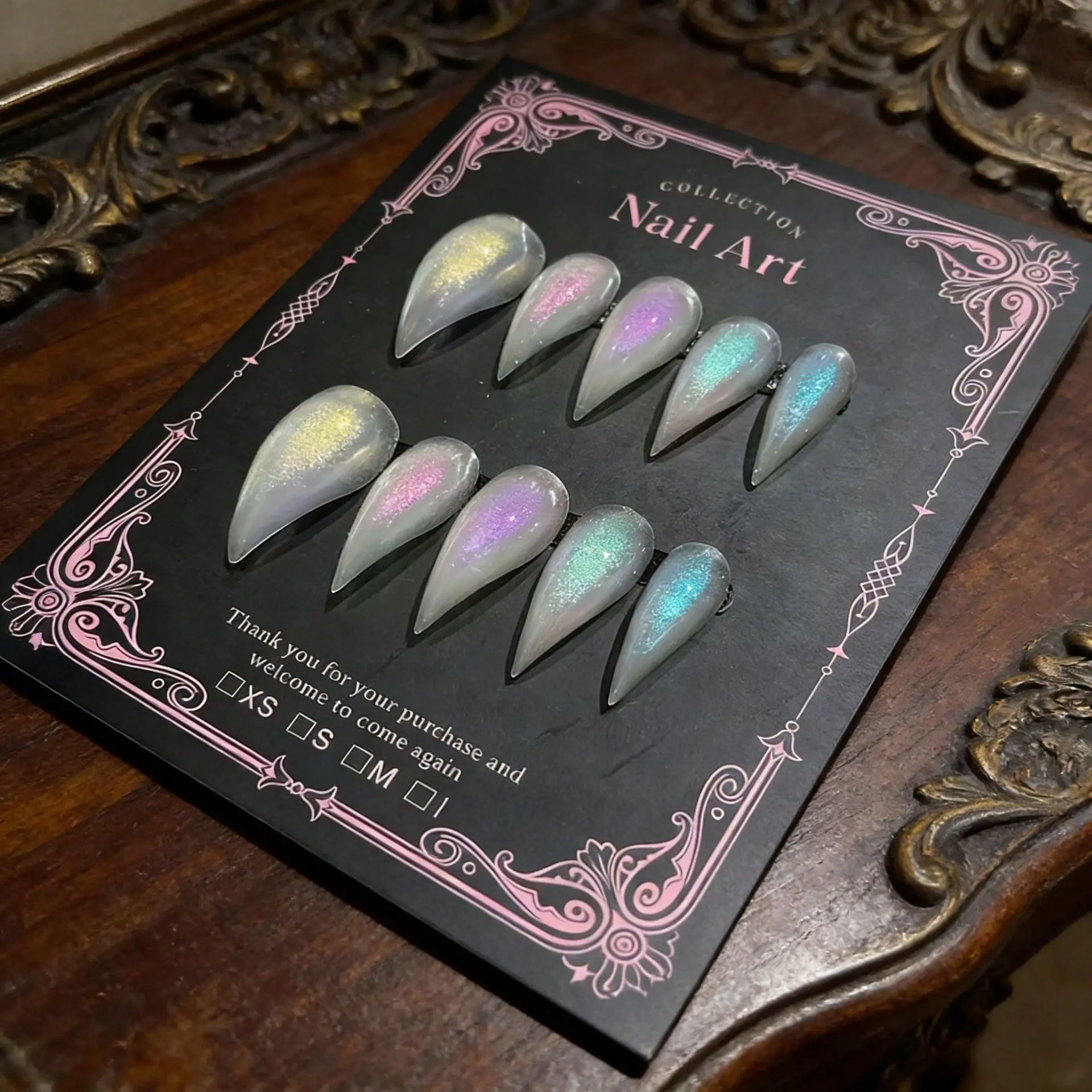 10Pcs Handmade Claw Press On Nails, Goth Y2K Style Acrylic Nails With Swirl Gradient, Reusable Long Nail Tips Women, Daily, Party And Summer Wear Nail Supplies