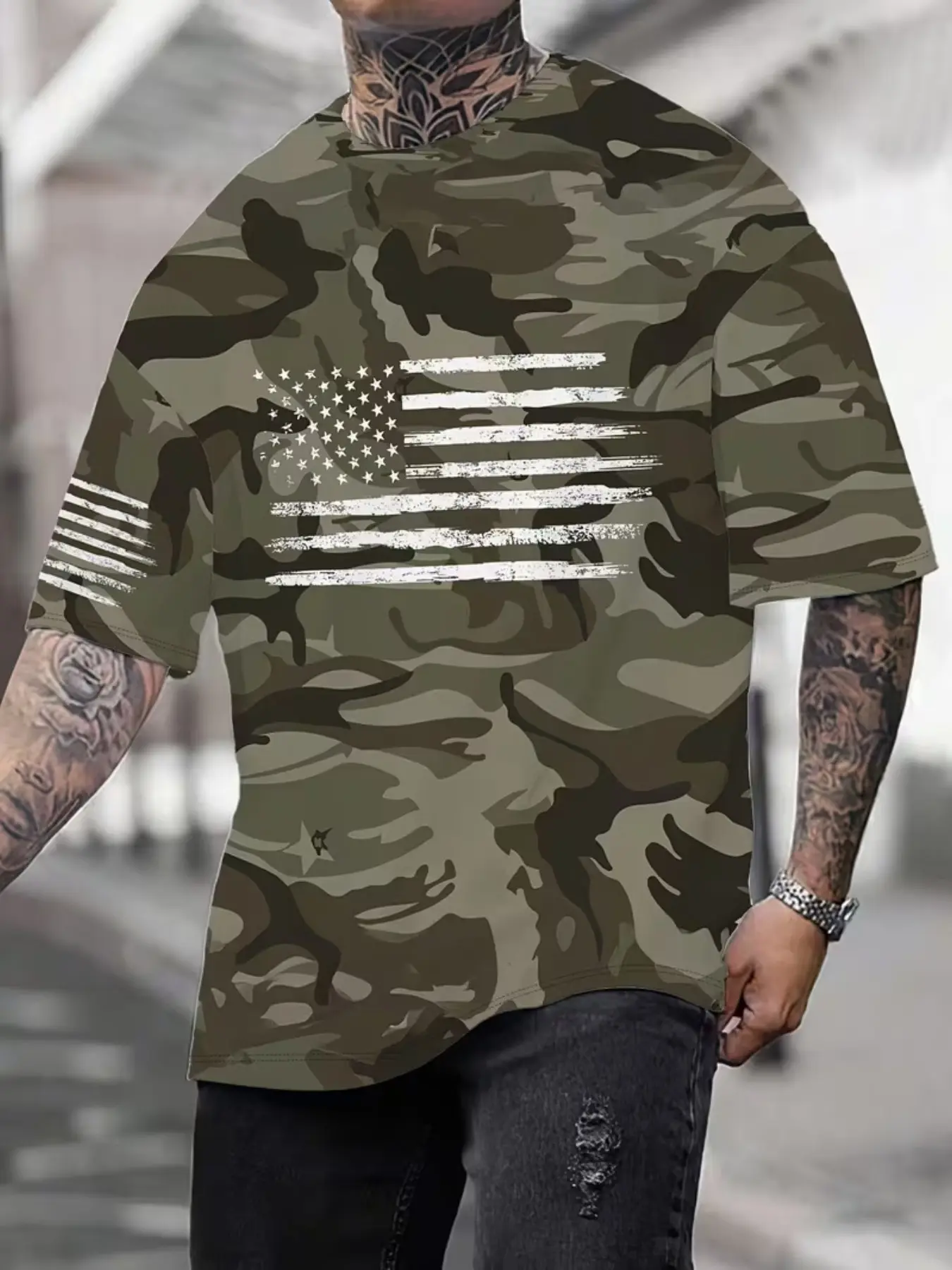 Printed 3D Digital T-Shirt, Breathable Short Sleeve Summer Casual Top, Regular Fit, Patriotic Style, Easy Care Design