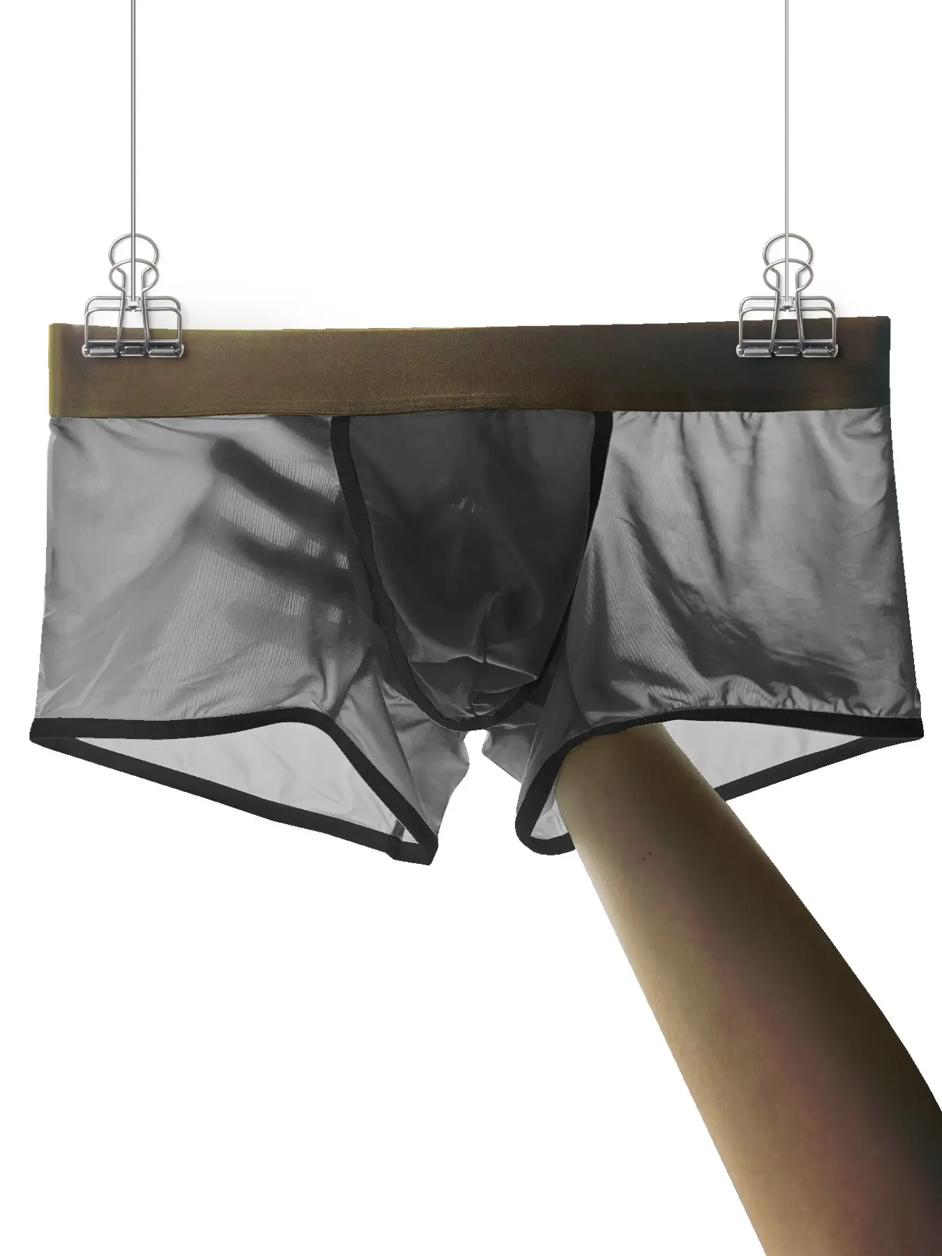 Men's Ultra-Thin Transparent Ice Silk Boxer Briefs, Breathable Mesh Underwear, Lightweight Elastic Low Waist Sexy Trunk, Casual Slim Fit