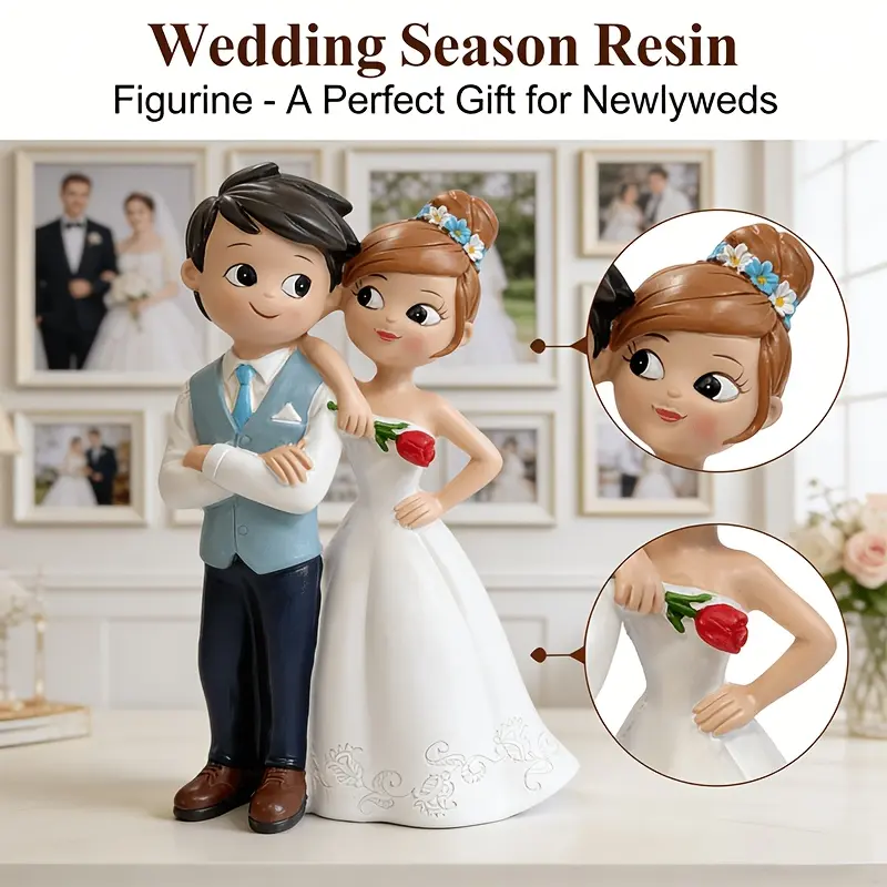 1 couple bride groom statue ornament, home holiday decoration, desktop decoration, living room, bedroom portrait sculpture decoration, height 6.3 inches, ideal and best gift for wedding season, Father's Day, Mother's Day, Christmas