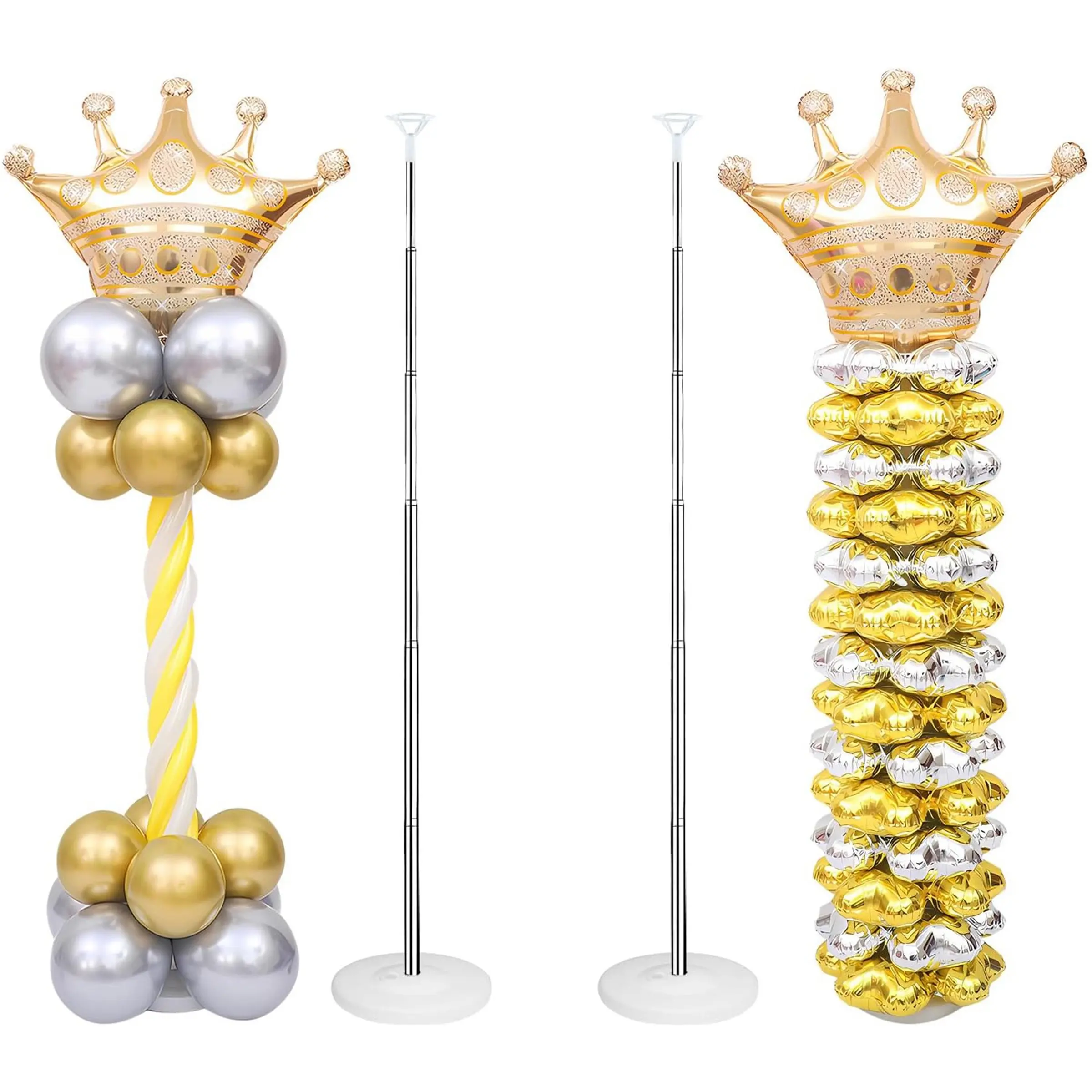 1/2 Sets Balloon Column Stand Kit, Height Adjustable Balloon Towers Set, Balloon Column Stand with Metal Telescopic Pipe and Base for Floor and Table, Balloon Holder for Birthday Party, Wedding Party, Bridal Party, Graduation Party