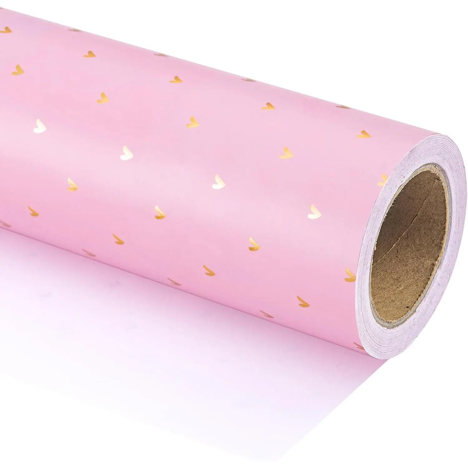 WRAPAHOLIC Valentine's Day Wrapping Paper Roll - 17 Inch x 33 Feet - Pink Gold Foil Love Heart Design Gift Wrap Paper for Valentine’s Day, Wedding, Anniversary, Birthday, Baby Shower Gifts