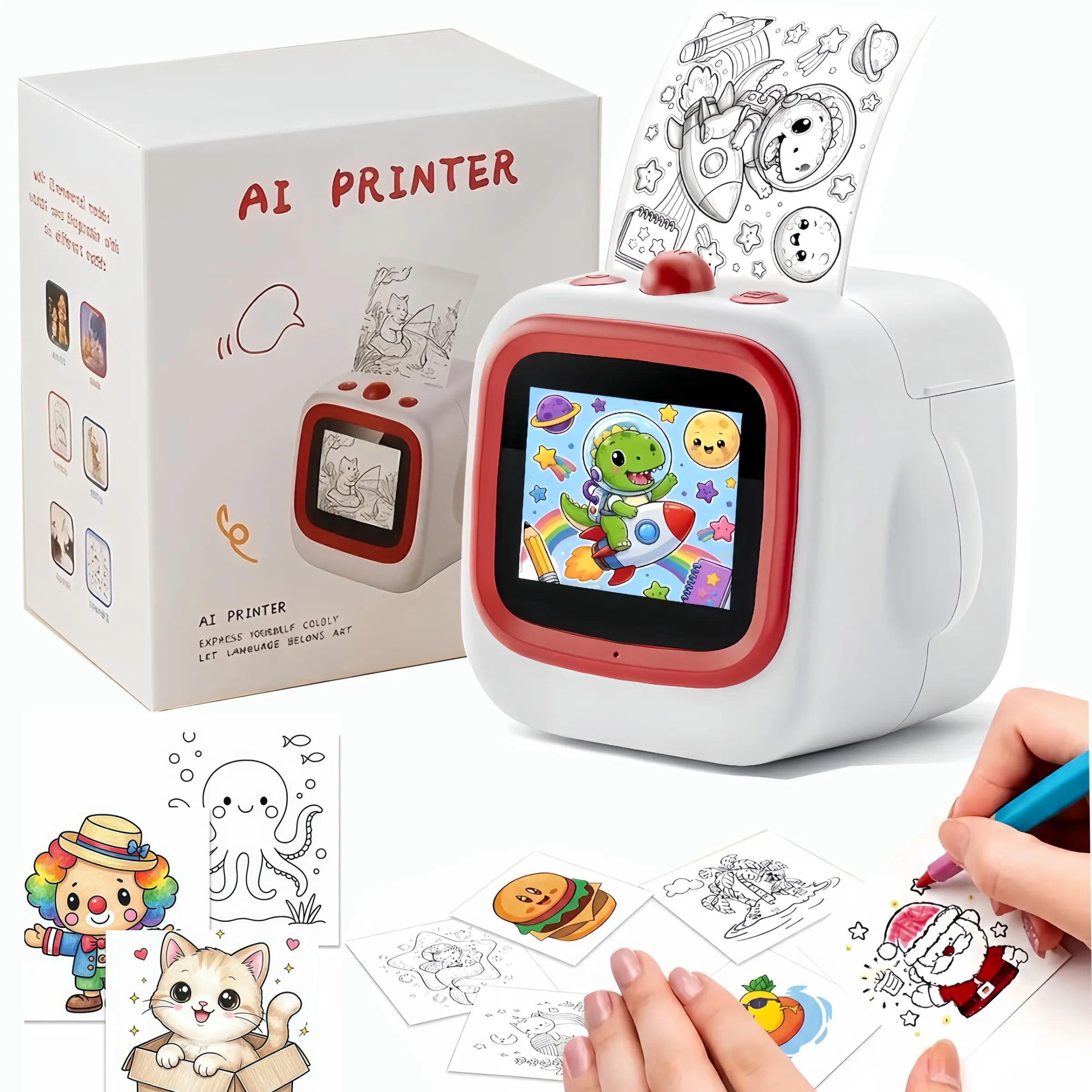 Portable AI Voice Mini Printer | Voice-to-Image Instant Print | Inkless Thermal Wireless | for Students Journal DIY Travel
