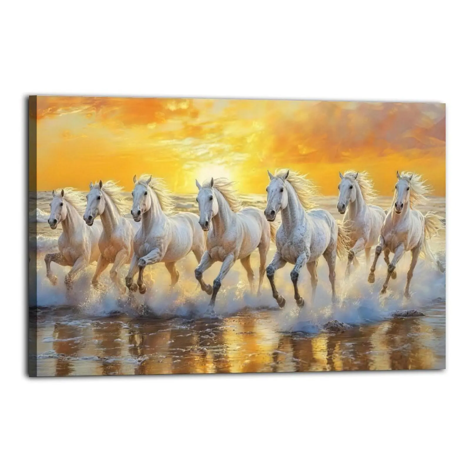 7 White Horses Running Wildlife Sunrise Canvas Prints | Bedroom Art | Bathroom Art | Trendy Wall Art | Funky Wall Art