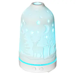 [Fahuac] Ultrasonic Aromatherapy Diffuser & Humidifier 100ml| Essential Oil Cool Mist Sprayer with 7 LED Color Lights| Timer Setting & Auto Shut-Off for Home Office| White Ceramic Cover Small Desktop Humidifier.
