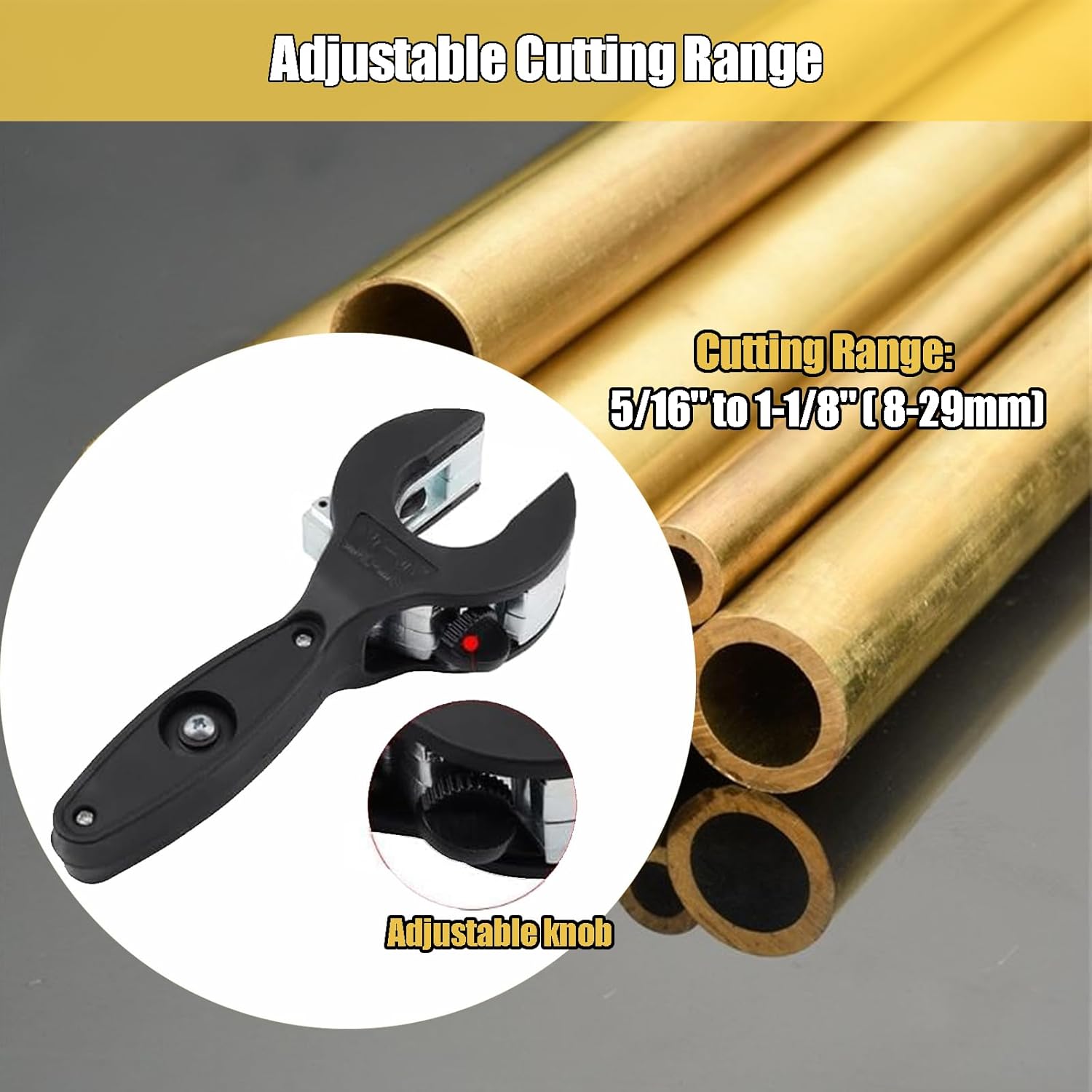 Ratcheting Tubing Cutter Heavy Duty Adjustable Pipe Cutting Tool with Replaceable Alloy Steel Blade for Copper Aluminum Iron Stainless Steel Conduit Plumbing HVAC Work (Black, 5/16" to 1-1/8")