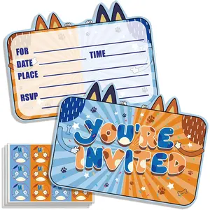 24 Pcs Cartoon Dog Birthday Party Invitations with Envelopes and Stickers, Dog-themed Invitations for Puppy Birthday Party Decorations Supplies
