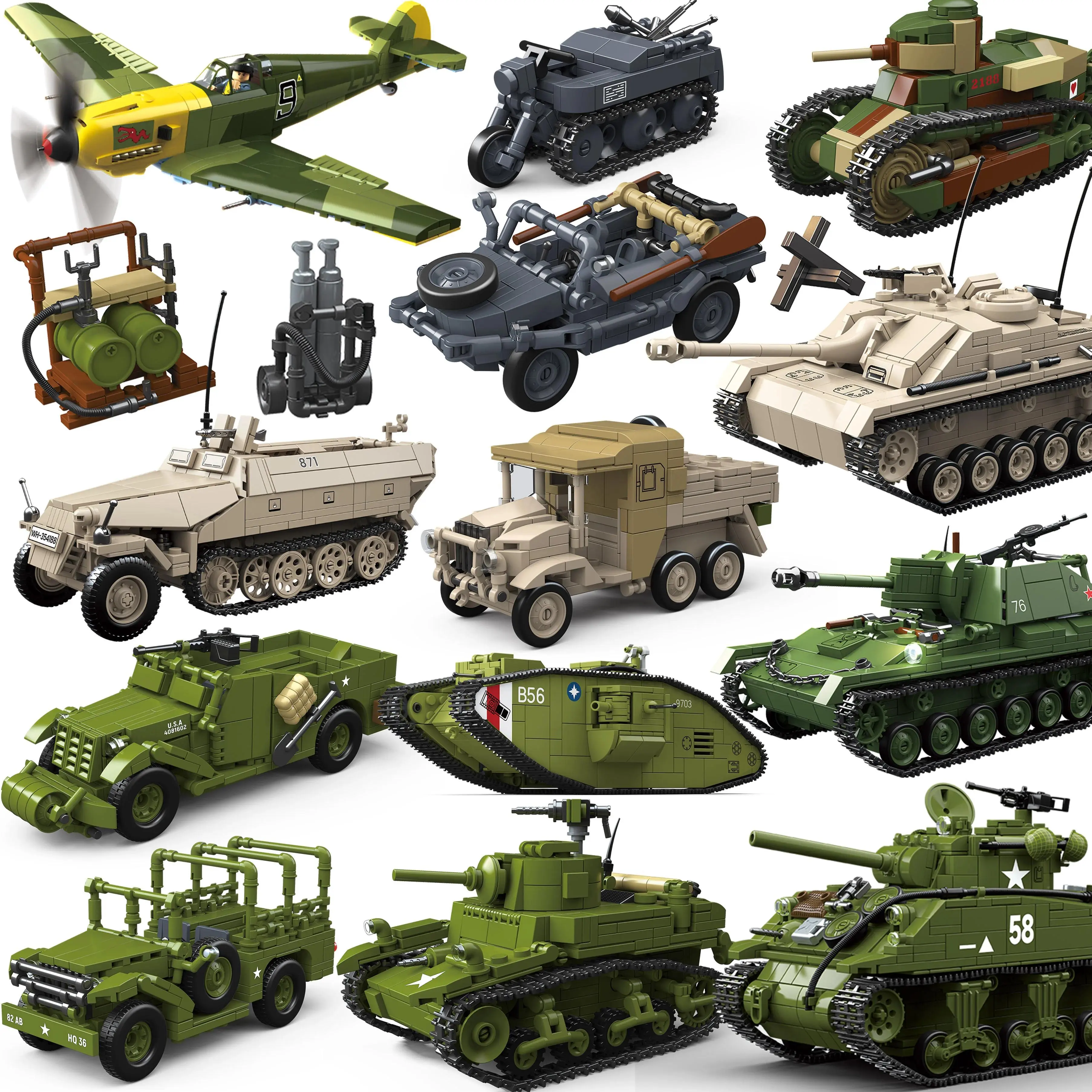 Military Tanks Stuart SdKfz251 PanzerVI Sherman US Army Quan Guan WW2 Soldier Figure Model Building Block Brick kid Children Toy