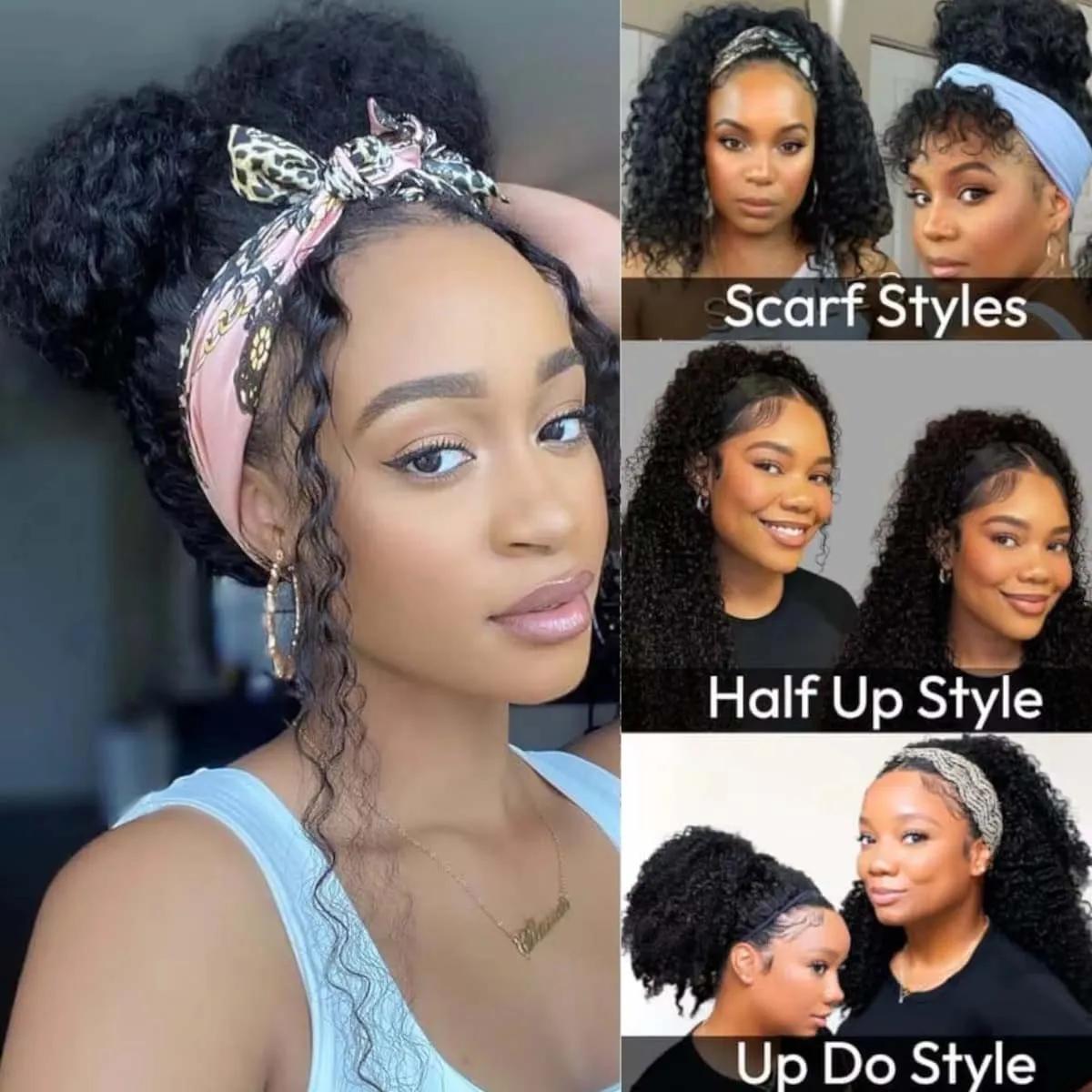 [3 IN 1 Half Wig] Kinky Curly Human Hair Wig Seamless Flip Over Half Wig Deep Wave Invisible Hairline Beginner Friendly Curly Wigs for Women With Drawstring
