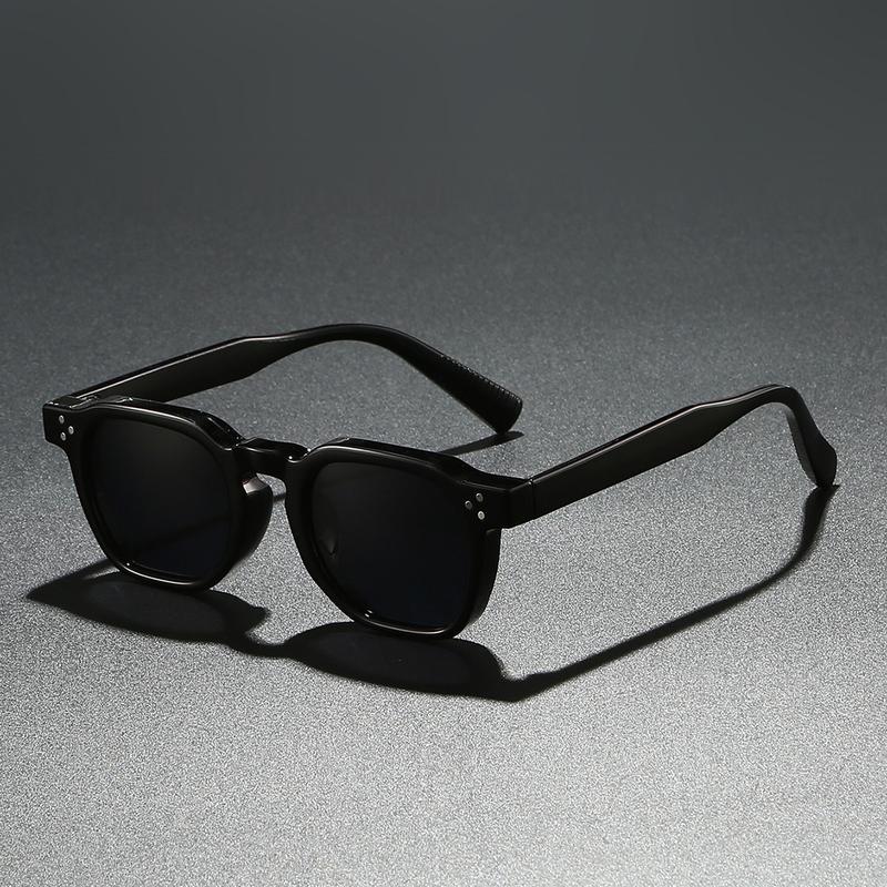 Vintage Square - Frame Sunglasses: Transparent Gray Acetate Frame, Tortoise - Patterned & Engraved Temples, Black Lenses