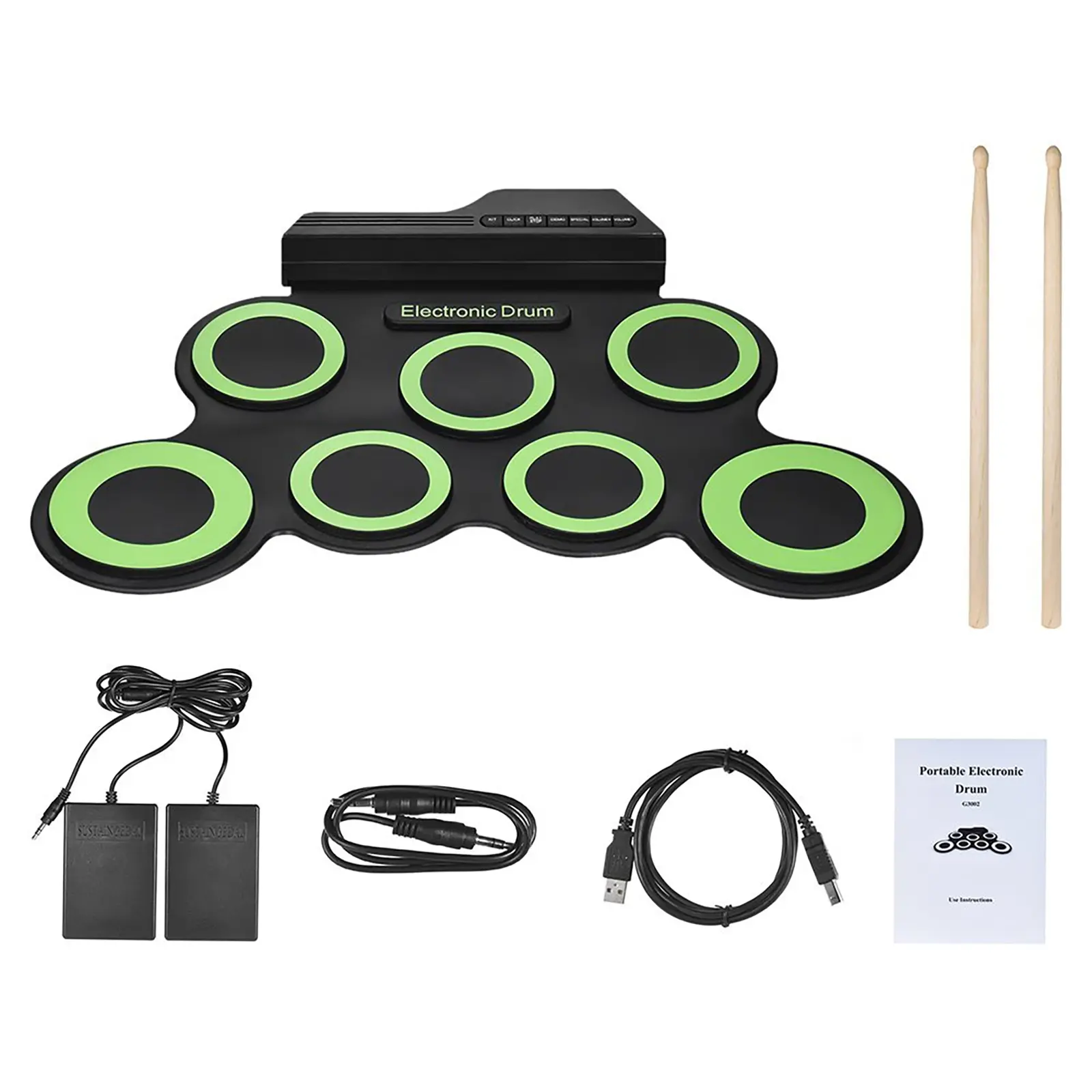 Portable Electronic Drum Kit, 1 Set Foldable Electric Drum Percussion Musical Instruments with Other Accessories