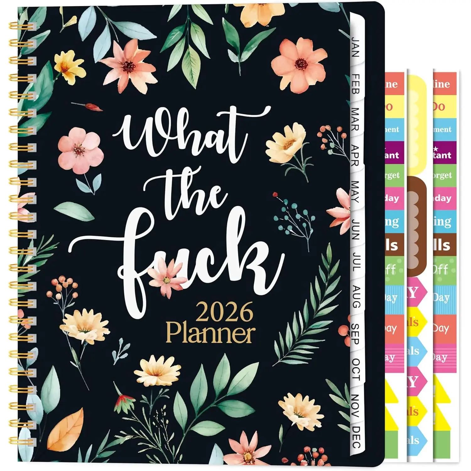 2026 A5 Planner - What The  Weekly and Monthly Planner Floral Writing Notebooks, Jan. 2026 - Dec. 2026, Hardcover Calendar with Tabs Stickers  Pocket -Wire Binding