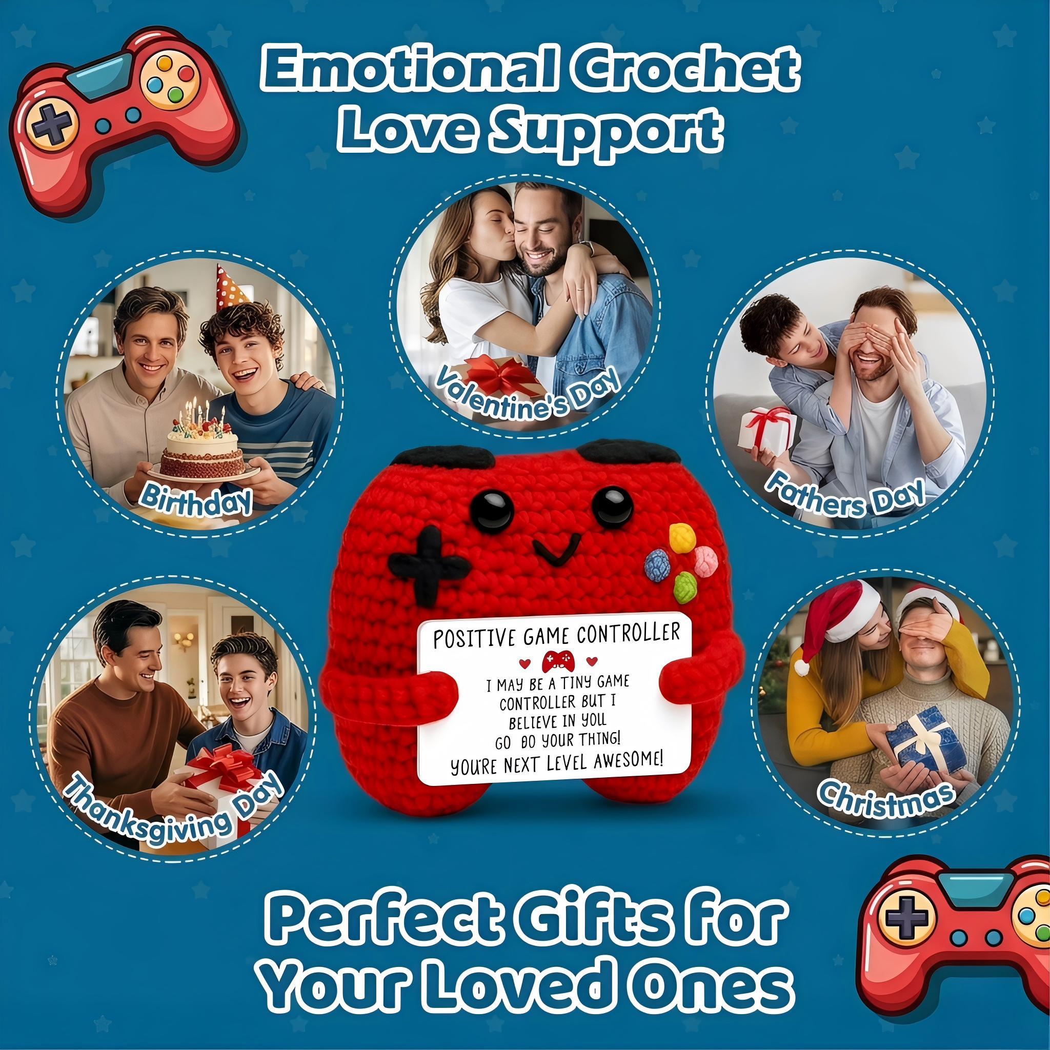 Handcrafted Mini Game Controller Knitted Plush Doll, Soft Emotional Support Stress Relief Toy, Perfect Christmas Presents Holiday Gifts Birthday Gifts for Women Men Him Teacher Appreciation Gifts, Portable Cute Decor for Desk Bedroom Bag Keychain