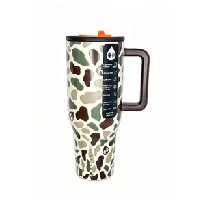 HydroJug 40oz Camo Print Insulated Tumbler with Handle & Straw 24hr Cold Stainless Steel Travel Mug Leakproof Water Bottle for Iced Coffee Car Cup Holder Friendly Drinkware Flasks Portable Bottled