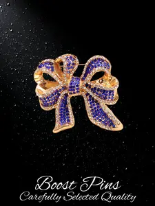 Gold Tone 3D Full Paved Rhinestone Bow Brooch, 4 Color Variants (Black/Blue/Red/Pink) with Clear Crystal Edge, Elegant Ribbon Statement Lapel Pin, Women's Fashion Coat & Dress Jewelry, Ideal Gift for Birthday & Holiday Occasions