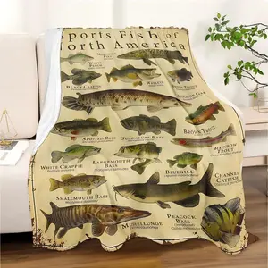Sports Fish Flannel Throw Blanket Soft Cozy Fishing Blanket for Couch Bed Sofa Camping Family Gift Outdoor Cold Weather