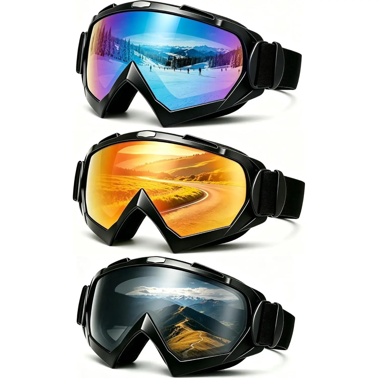 3 Pairs Motorcycle Dirt Bike Goggles for Men Women Youth, UV Protection Windproof Dustproof for ATV UTV MTB SnowmobileGift