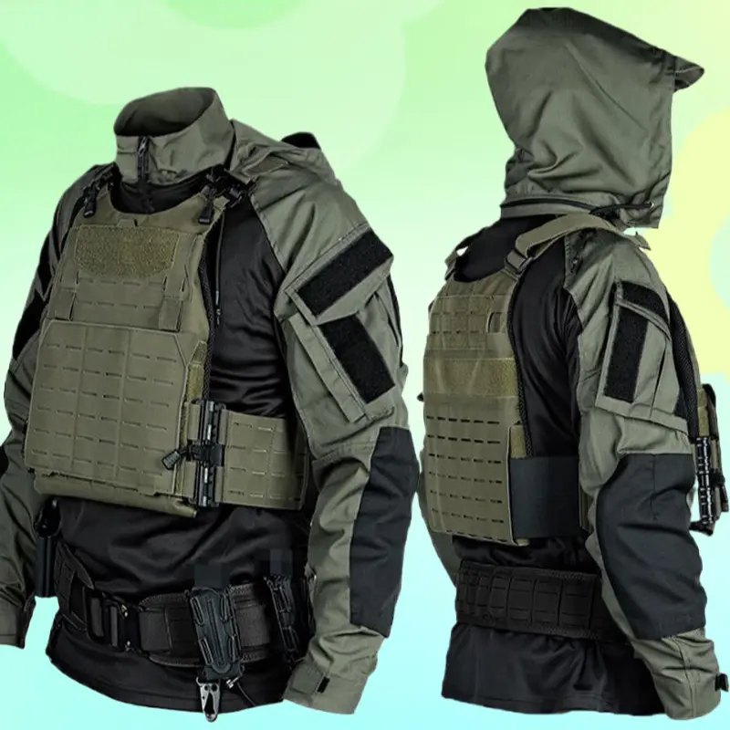 Black Gray Tactical Suit Combat Outfit Spring Autumn Frog Uniform Set Including Shirt Style Top Sweatshirt And Tactical Pants