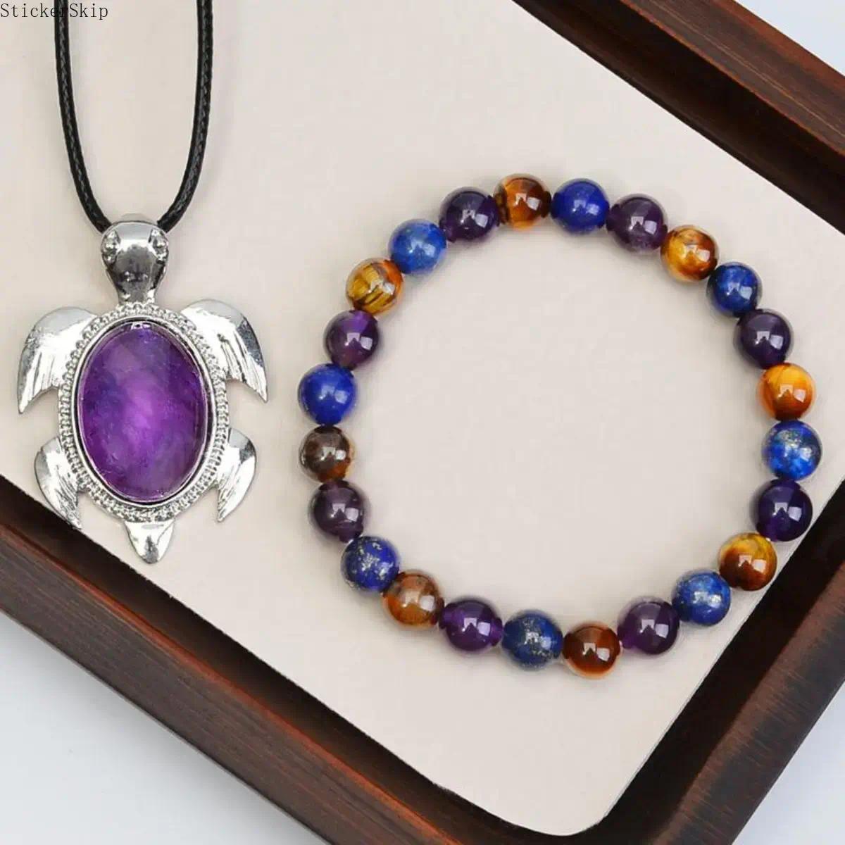 2026 NEW 2PCS Anxiety Relief Crystal Bracelet & Necklace Set for Women – Natural Crystal Healing Jewelry with Affirmation Card, Energy Protection Spiritual Bracelet Gift for Mom, Girlfriend, Friend