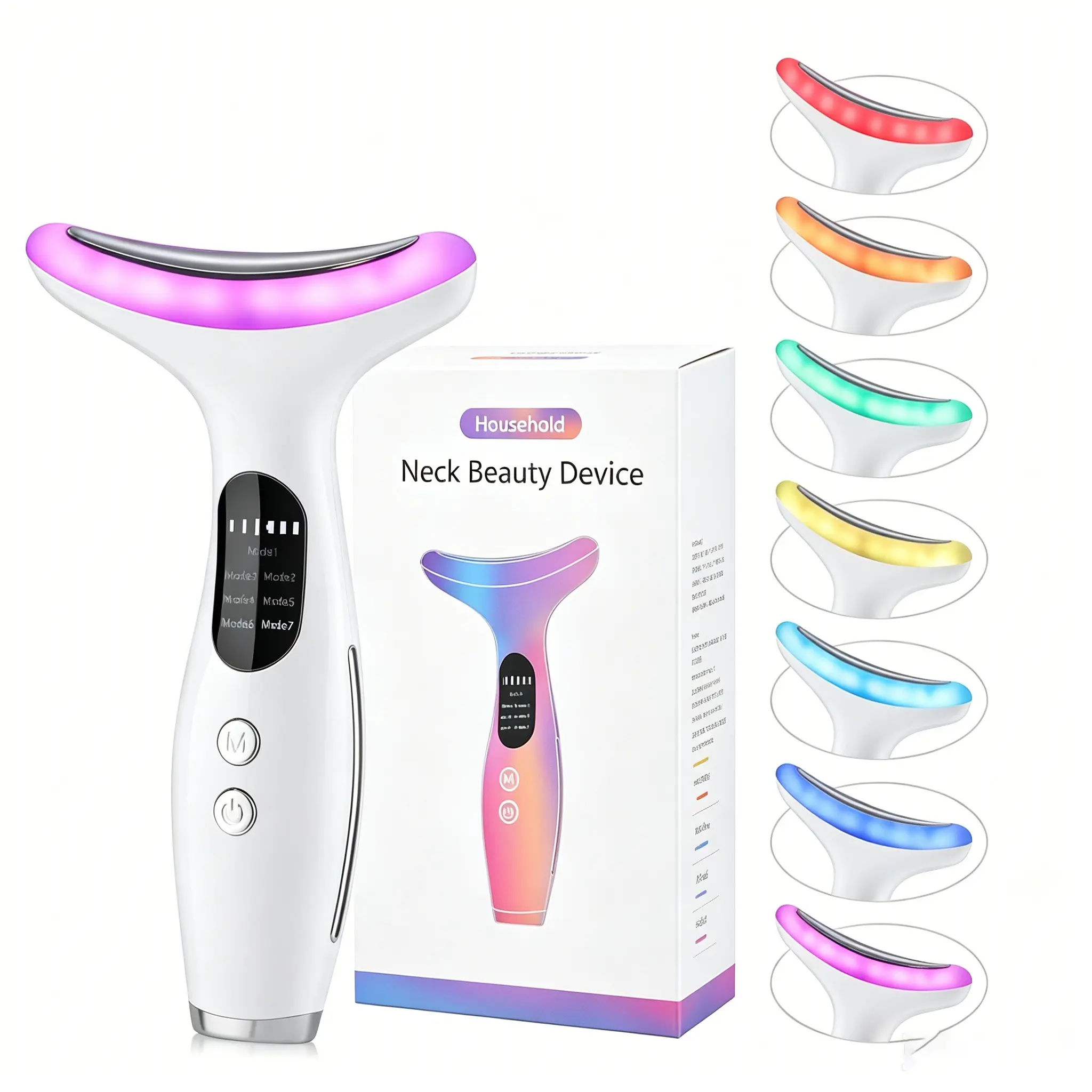 Color Light Neck Beauty Massager, USB Rechargeable Facial, 7 Modes, 3 Intensity Levels, Constant Temperature Hot Compress, Vibration Face and Neck Lifting Massage Tool