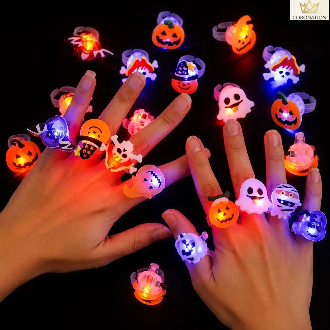 50PCS Halloween LED Light Up Rings, Cute Spooky Pumpkin & Skull Glow Toys, Trendy Halloween Party Favors for Kids Adults, Fun Trick or Treat Accessories, Classroom Gift Exchange Supplies, Festive Party Decorations for Halloween Events