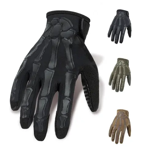 Skull Print Tactical Gloves for Adults, Tactical Accessories for Cyclists & Hikers, Anti-Slip Surface, Wear-Resistant Full-Finger Touchscreen Gloves, Hiking, Cycling/Hiking, Polyester/Rubber, Dirt Bike