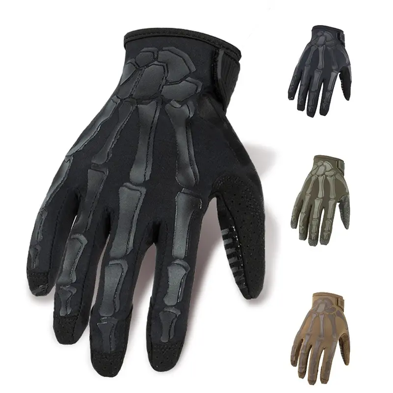 Skull Print Tactical Gloves for Adults, Tactical Accessories for Cyclists & Hikers, Anti-Slip Surface, Wear-Resistant Full-Finger Touchscreen Gloves, Hiking, Cycling/Hiking, Polyester/Rubber, Dirt Bike