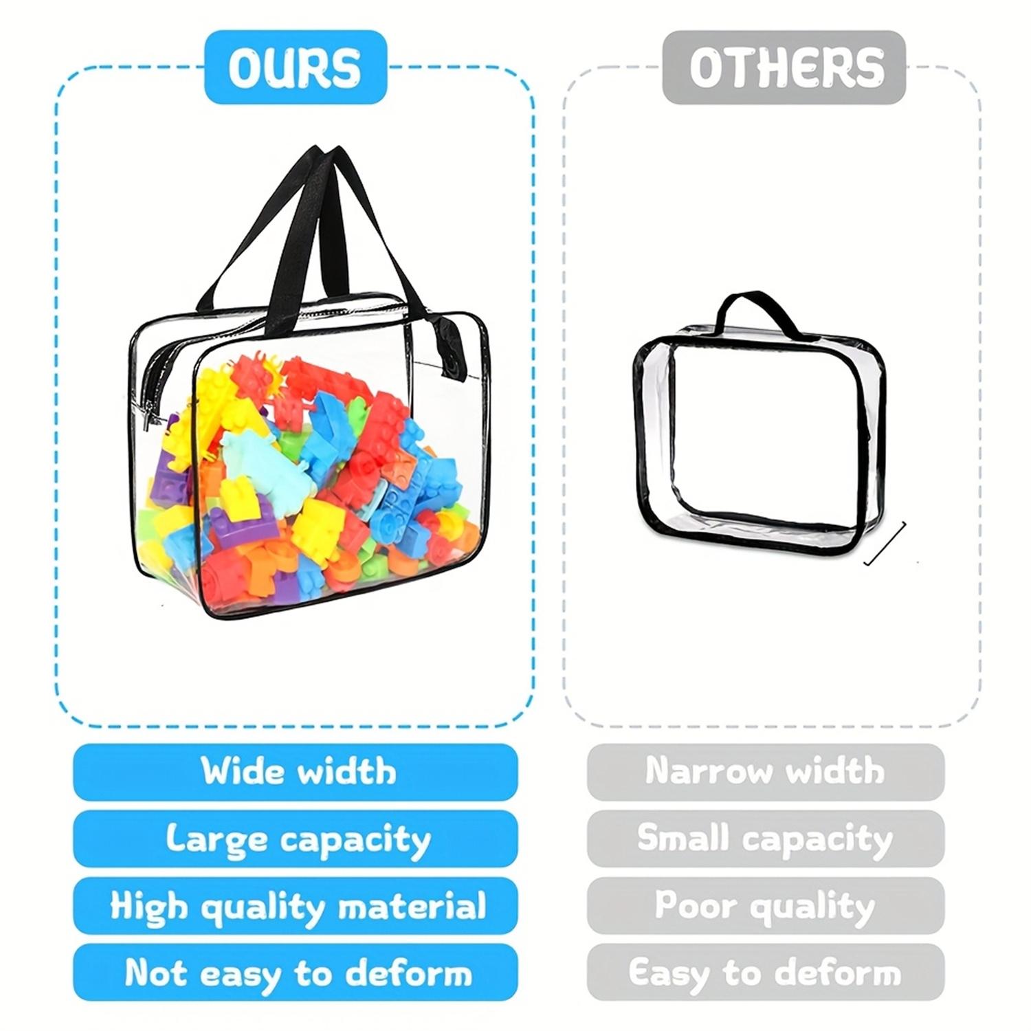 Clear Toy Storage Bag, 3 Counts Waterproof Zipper Building Block Organizers, Portable Washable Storage Bags for Home, Office and School, Space Saving Bags