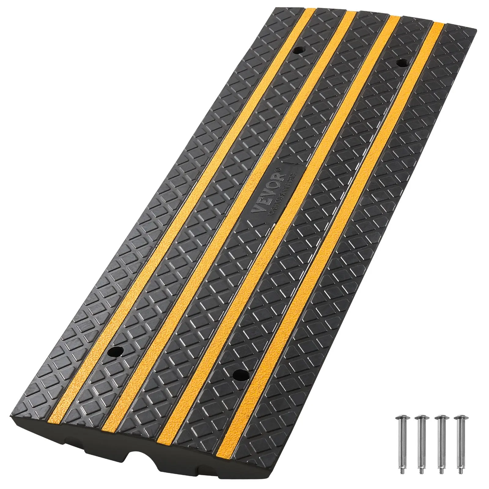 【Summerfinds】VEVOR Car Driveway Rubber Curb Ramp, 33069 lbs Load Capacity, 2.6 inch Rise Curbside Bridge Ramp with Yellow Reflective Strips, Suitable for Loading Dock, Warehouse, Garage, Sidewalk (1 Pack)
