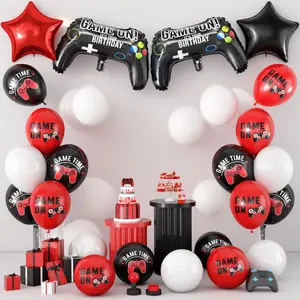 Video Game Birthday Decorations for Boys,Game Party Decoration with Red Black White Balloons Controller Foil Balloons Happy Birthday Banner for Boys Men Gaming Theme Party Decor