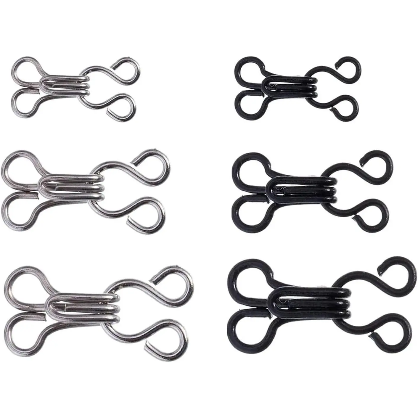 60 Set Sewing Hooks and Eyes Closure for Bra Clothing Trousers Skirt DIY Craft, Trousers Skirt Sewing DIY Craft, 3 Sizes, Black and