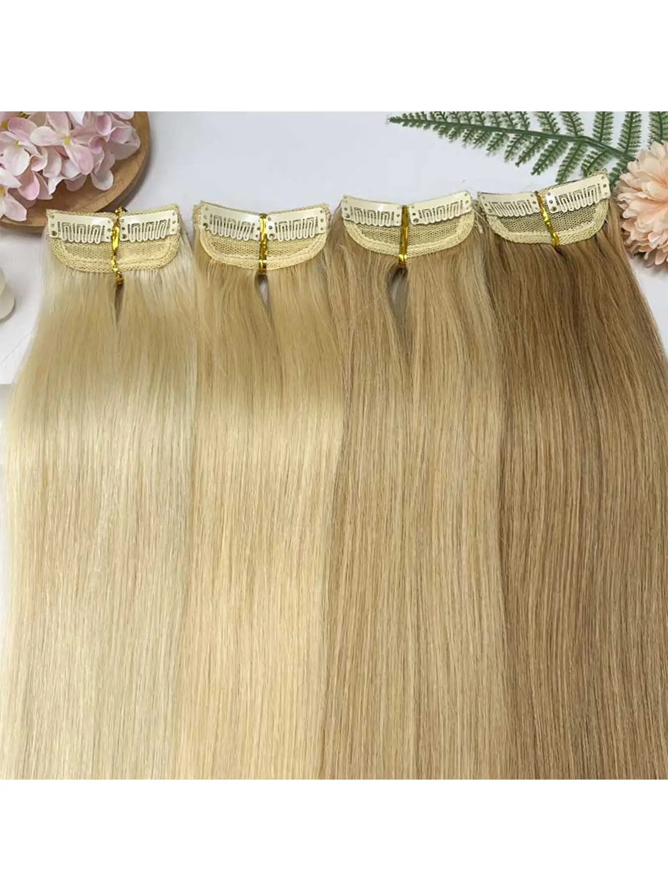 5PCS/set Straight Clip In Hair Extensions Real Human Hair Double Weft Invisiable Clips in Hair Extensions Natural Human Hair For Women Daily Full Head Use