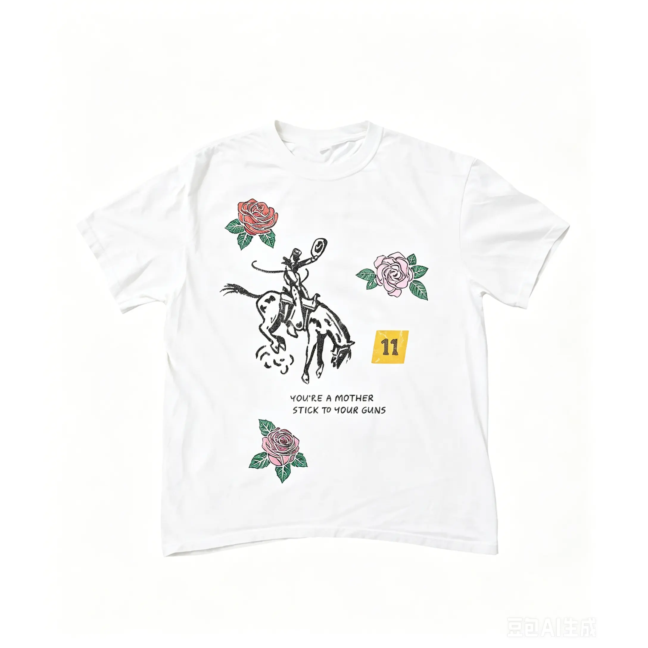 Vintage Western Cowboy Rose Graphic T-Shirt, You're A Mother Stick To Your Guns Retro Country Unisex Short Sleeve Tee, Wild West Rodeo Floral Print Crewneck Casual Summer Top, Boho Cowgirl Oversized Cotton Tee, Western Style Everyday Unisex Gift