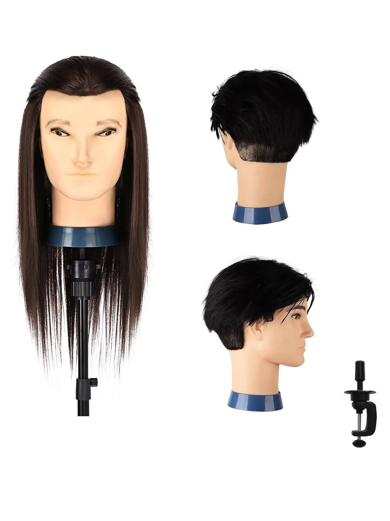Mannequin Head Human Hair for Hair Styling, Hairdressing, Barber Mannequin Head Male with 100% Synthetic Fibers, Cosmetology Training Manikin Head for Hair Cutting, Durable, Adjustable