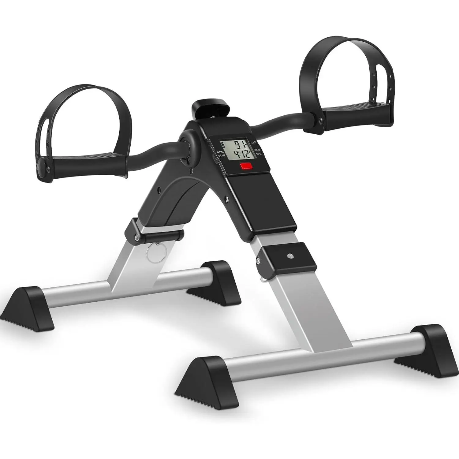 Under Desk Bike Pedal Exerciser, Fully Assembled Mini Exercise Bike for Leg and Arm Workouts, Foldable Desk Bike Peddler Machine for Seniors with Clear LCD Display & Adjustable Resistance