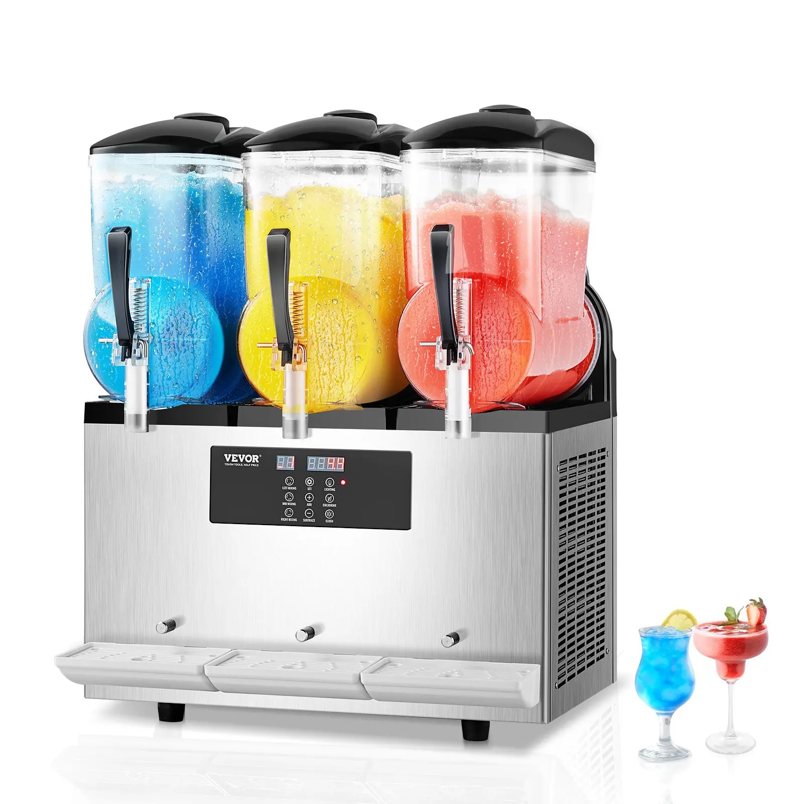 VEVOR High-Capacity Commercial Slushy Drink Maker - 3 x 12L Triple Stainless Steel Tanks, 144-Cup Machine for Home Party, Bars