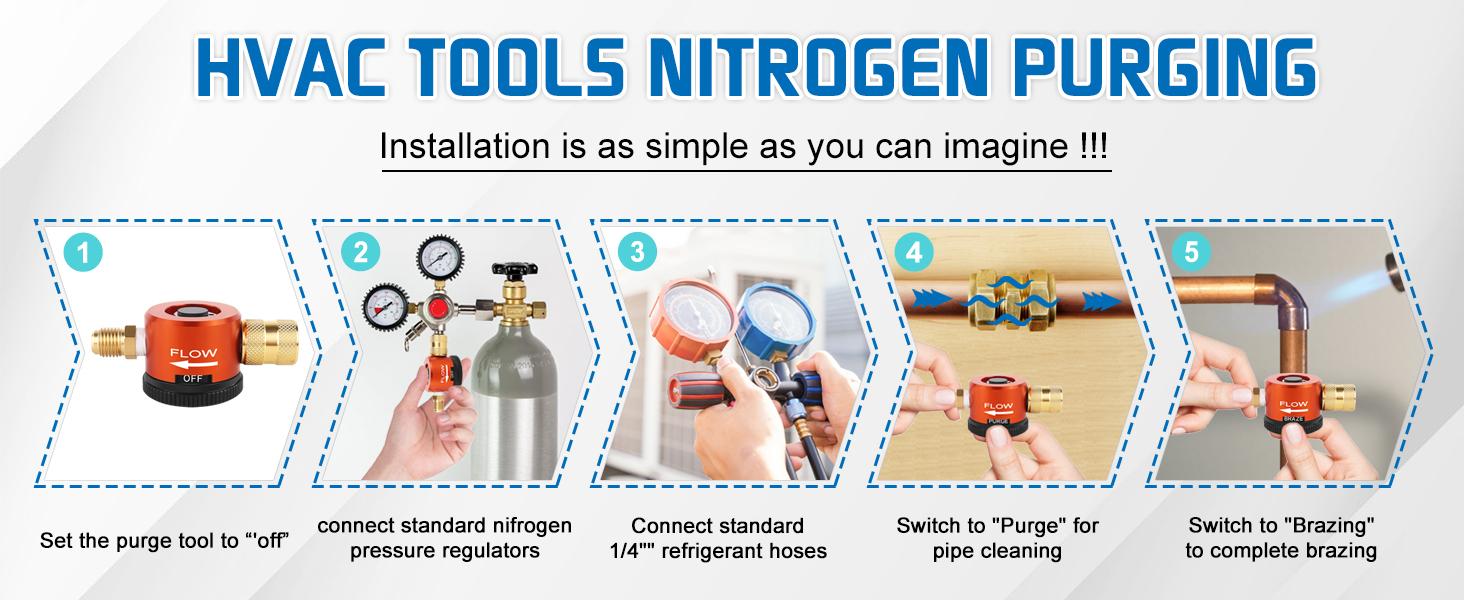 HVAC Nitrogen Regulator, Nitrogen Purge Tool, 1/4'' Flare Fitting Nitrogen Purging Regulator, Nitrogen Removal Flow Tool