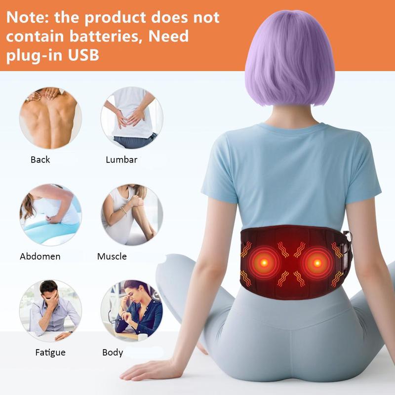 Electric Waist Massager Belt, USB Plug-in,3 Heat Vibration Adjustable Support for Back Menstrual Heating Pad , USB Rechargeable Design, Ergonomic Fit for Comfort, Hot Compress Heat Pad