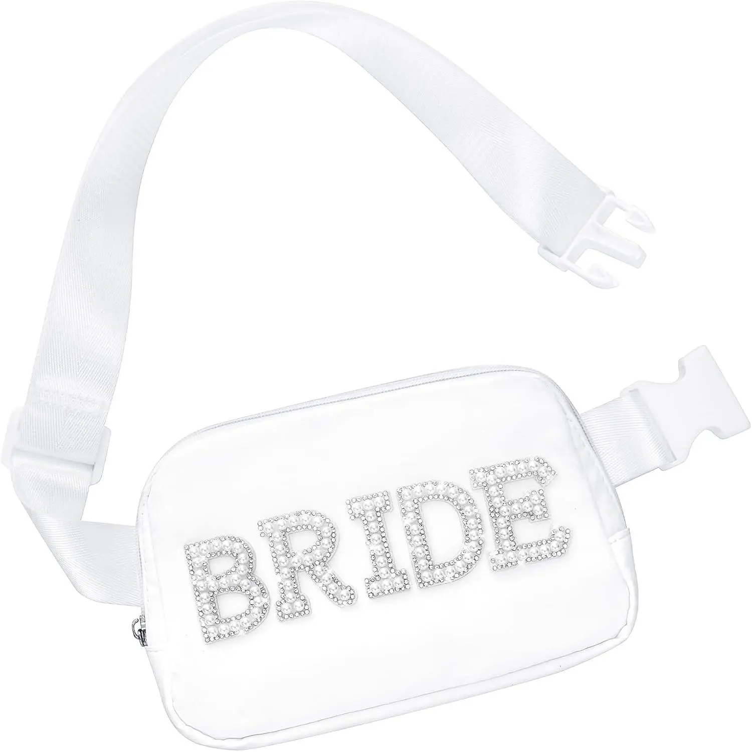 Bride Gifts, Bachelorette Gifts for Bride Fanny Pack, Bride to be Gifts, Bride Purse for Bachelorette Party Wedding Day Engagement Honeymoon, Pearl Bride Belt Bag White