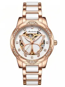 Women's Fashion Quartz Watch, Waterproof Night Light, Analog-Digital Display, Round Face, Mineral Glass, All Seasons, Clasp Closure
