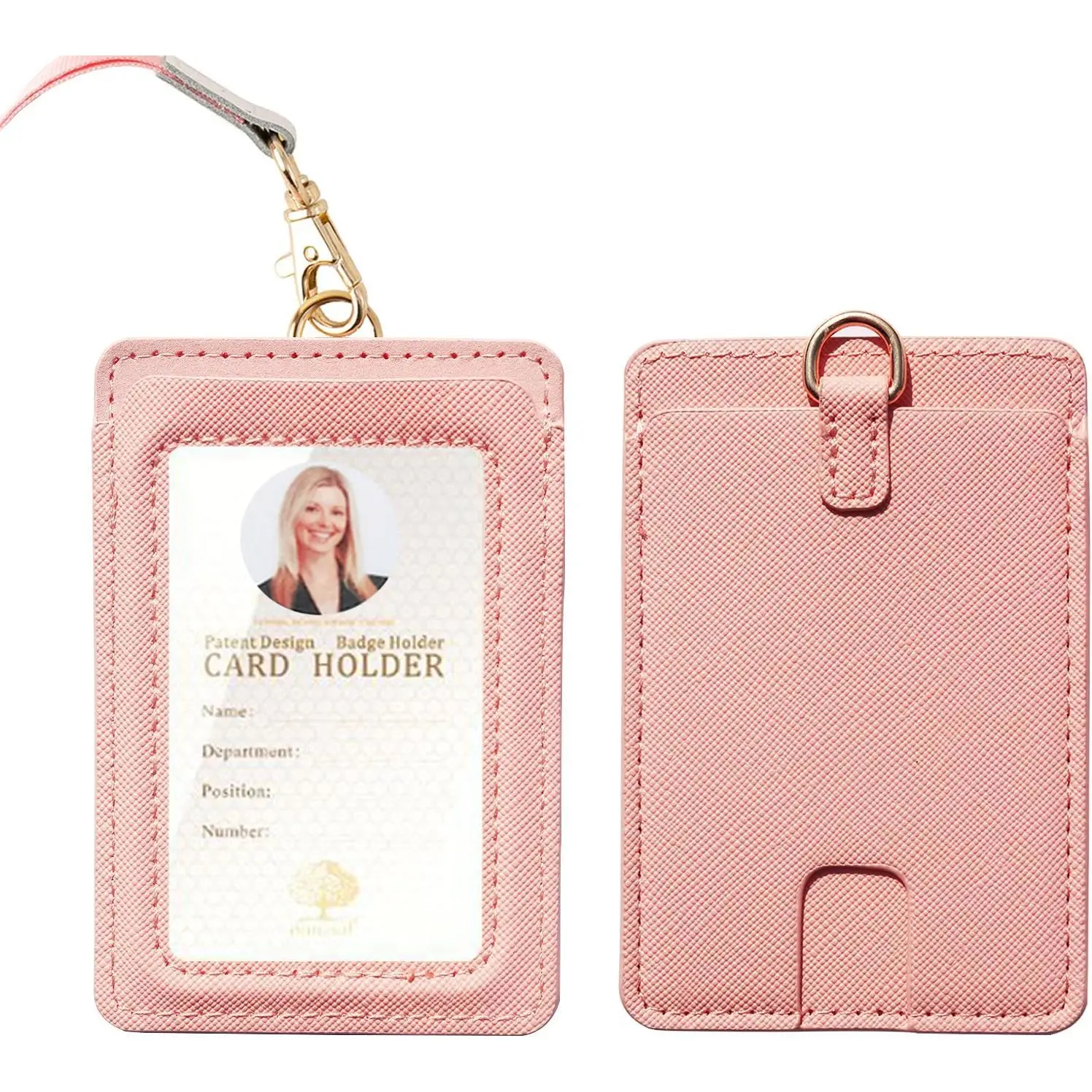Badge Holder with Lanyard,Leather ID Card Holder,Vertical Lanyard ID Card Holder for Work Office (-Slim)