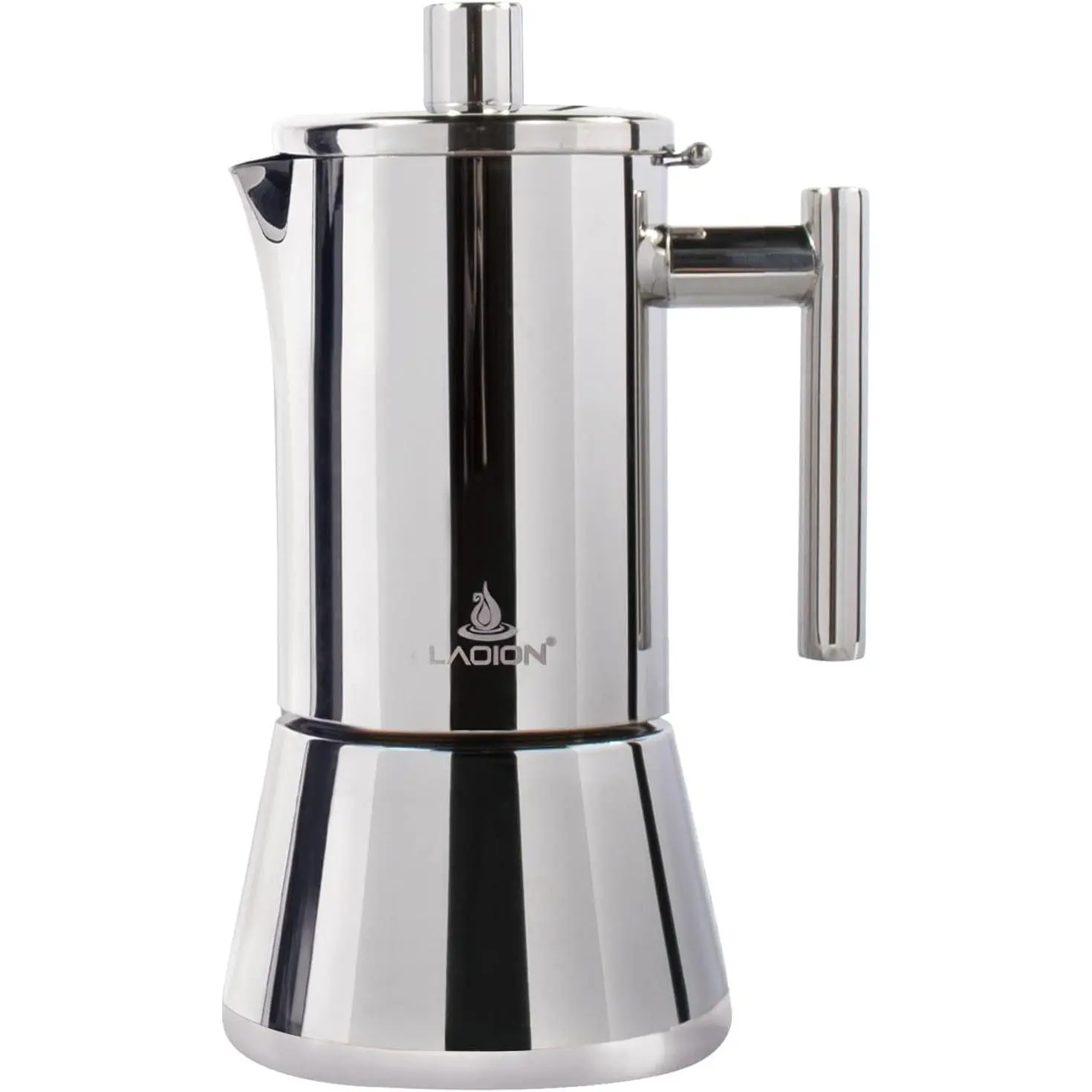 LAOION Stainless Steel Moka Pot - 6-Cup 10 oz Induction-Safe Stovetop Espresso Maker, Cuban Cafetera, Italian Greca De Cafe, Ideal Home Coffee Gift (Moka Pot Shape, Makes Espresso)